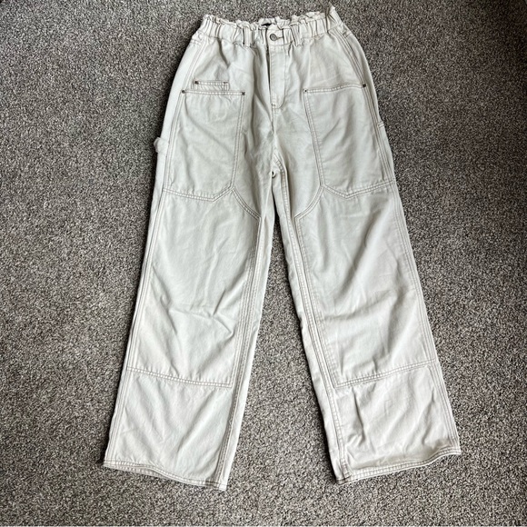 Urban Outfitters BDG Cream Wide Leg Baggy Utility Cargo Pants, Size Small - Picture 1 of 9